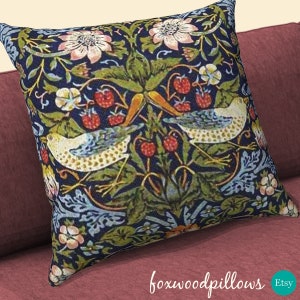 William Morris Pillow, Blue Strawberry Thief, English Garden, Morris Cushion, Throw Pillow, Floral Cushion, Designer Throw, Blue Pillow