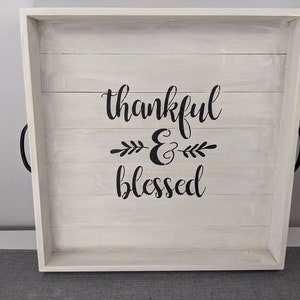 Custom Large Ottoman Tray with Monogram, White-Washed Wooden Serving Tray, Rustic Farmhouse Tray with Handles, Handcrafted Ottoman Tray.