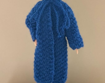 Barbie Hand Knitted Coat with Hood - Cobalt