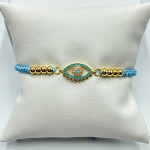 Adjustable Blue Evil Eye Bracelet Gold Plated