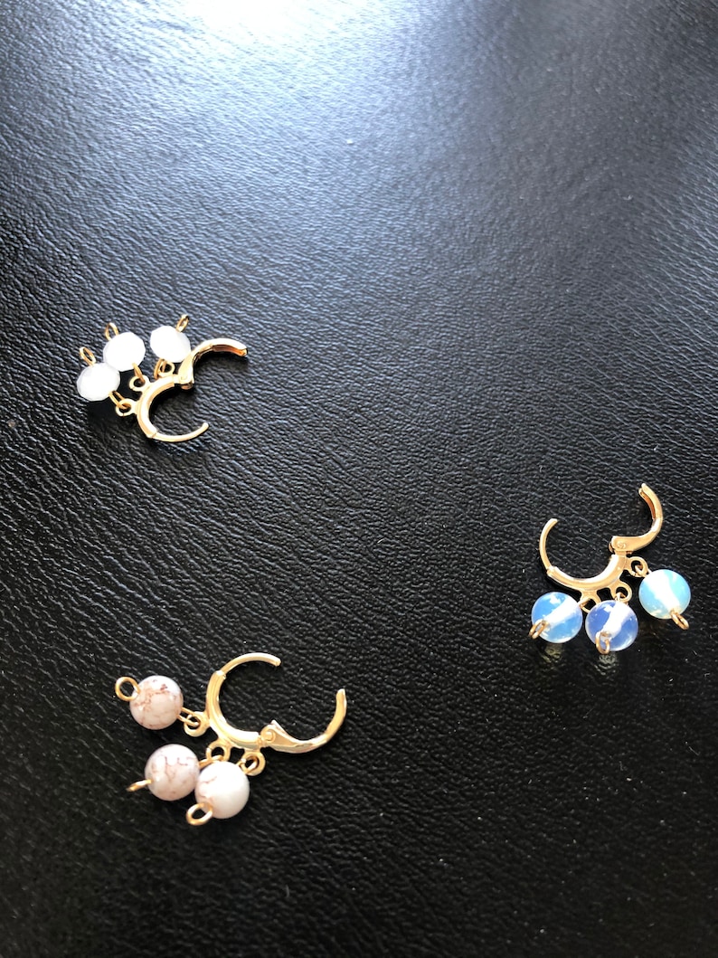 Gold plated round lever back opalite beaded earrings
