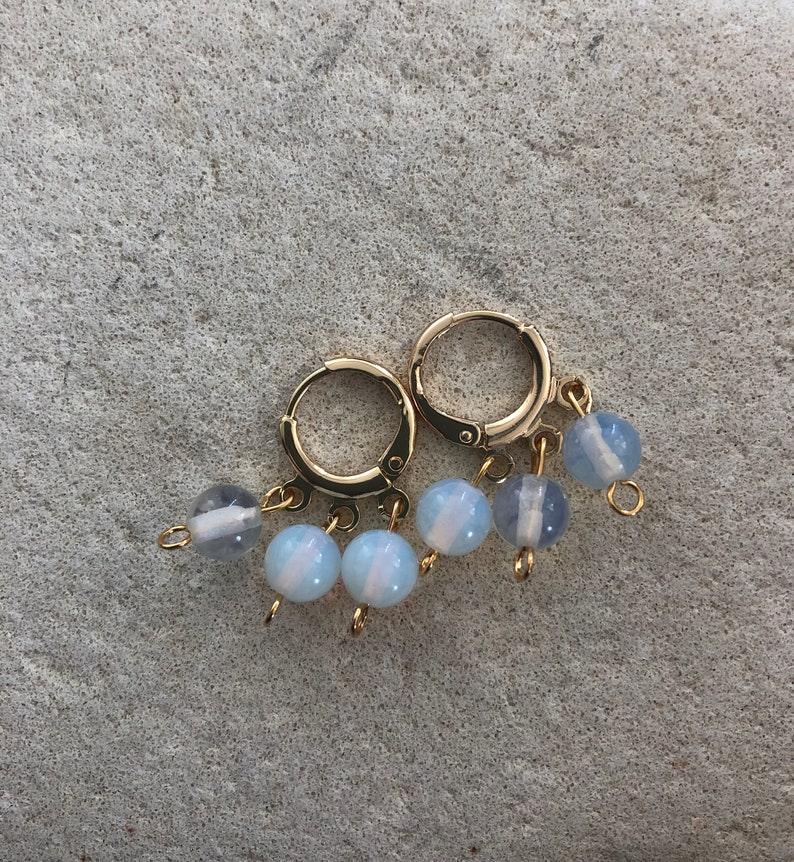 Gold plated round lever back opalite beaded earrings
