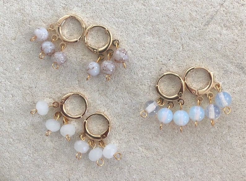 Gold plated round lever back opalite beaded earrings