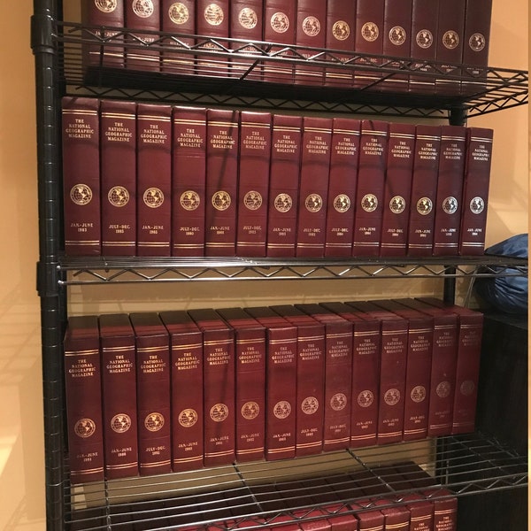 Huge collection from 1920s to 2010s,  National Geographic with original Faux Leather Slip Cases, 2 slipcases/year, randomly selected