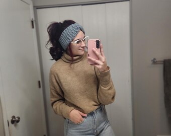 Fascia invernale fatta a mano blu ardesia / Fascia per capelli spessa in misto lana / Accessori autunnali comodi