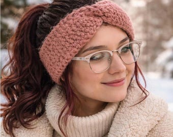 Scaldaorecchie all'uncinetto tunisino – Fascia invernale fatta a mano / Fascia per la testa intrecciata in rosa