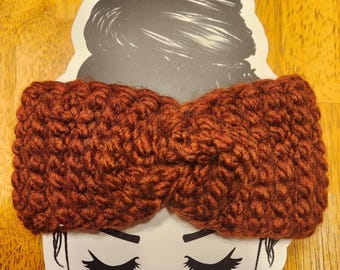 Scaldaorecchie all'uncinetto tunisino - Fascia invernale fatta a mano / Fascia per capelli intrecciata a incrocio in rame