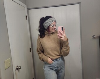 Scaldaorecchie all'uncinetto tunisino - Fascia invernale fatta a mano / Fascia per capelli intrecciata in grigio