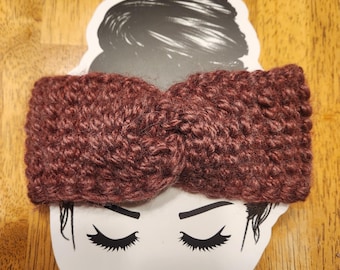 Scaldaorecchie fatto a mano all'uncinetto tunisino - Fascia invernale color vino porto