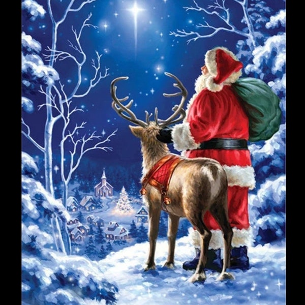 Santa with reindeer diamond painting kit, 16x20in full square, from TN