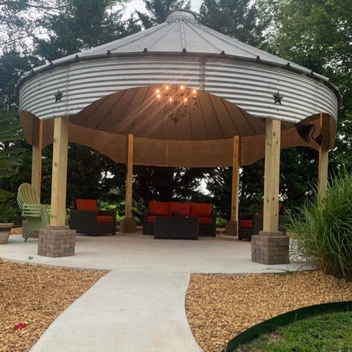 Scalloped Grain Bin Gazebo Kit With Stone Post Bases Etsy