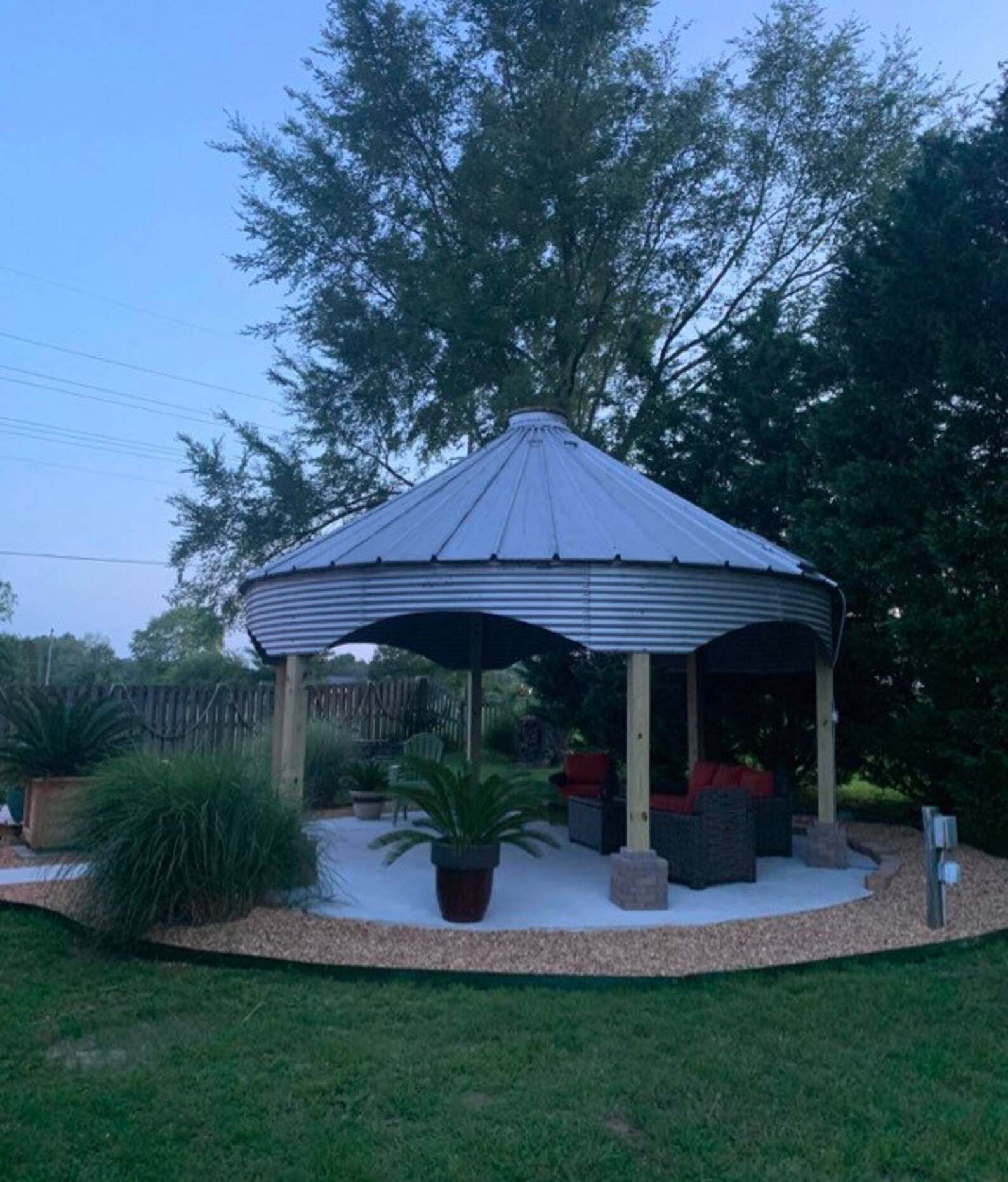 Scalloped Grain Bin Gazebo with Stone Post Bases Etsy