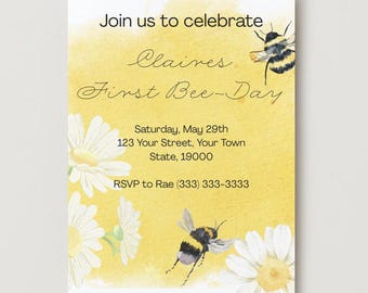 First Bee Day Invitation | Bee First Birthday Invite | Editable Canva Template | Bee Birthday Party | Instant Download