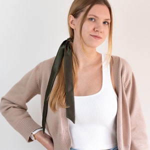 Khaki Mulberry Silk Hair Ribbon | Pony Scarf Tie