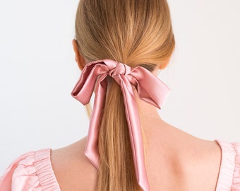 Rose Gold Mulberry Silk Hair Ribbon | Pony Scarf Tie