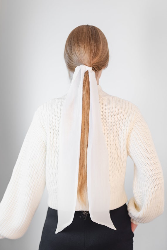 Oversized Hair Ribbon Silk Chiffon | White Pony Scarf Tie - Etsy