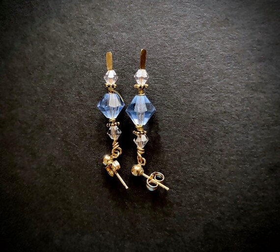 Ice Blue Crystal Earrings - Vintage Jewelry - 14K… - image 6