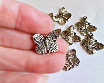 Antique Silver Butterfly Charm Beads, Double Hole Connectors, DIY Jewelry Supplies