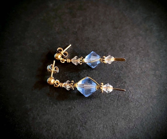 Ice Blue Crystal Earrings - Vintage Jewelry - 14K… - image 5