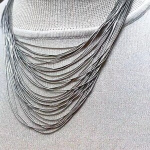Liquid Silver Necklace, Multi Strand 30, Vintage 925 Sterling Silver