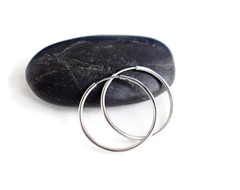 1 Inch Thin Hoop Silver Earrings Vintage Jewerly Silver Circle Hoops Vintage Hoops