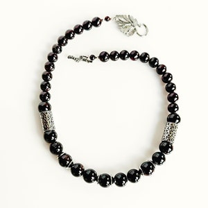 Vintage Red Garnet Beaded Necklace: Silver Brass, Dark Academia Jewelry