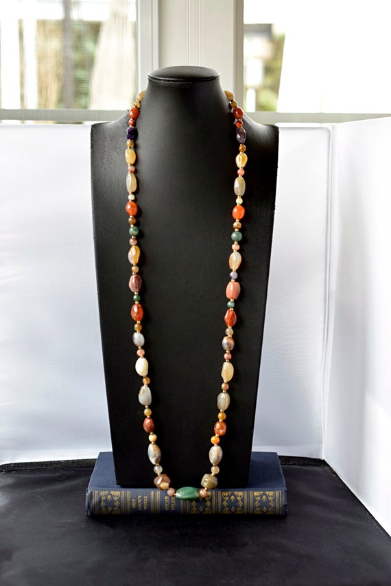 Two Strand Agate Crystal Bohemian Multi Gemstone Tribal Chic Layering Necklace Gift
