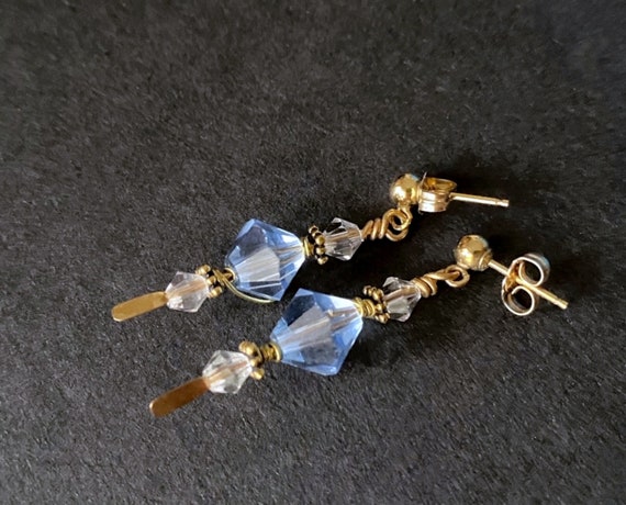 Ice Blue Crystal Earrings - Vintage Jewelry - 14K… - image 1