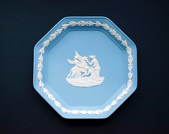 Blue Wedgwood Pegasus Octagon Tray Jasper Ware Dish Vintage Blue Plate