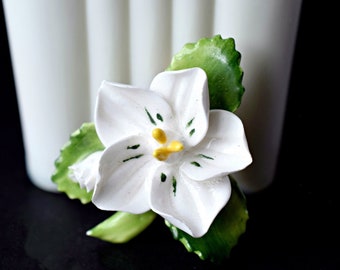 Rare Vintage Porcelain White Flower Brooch Made in England