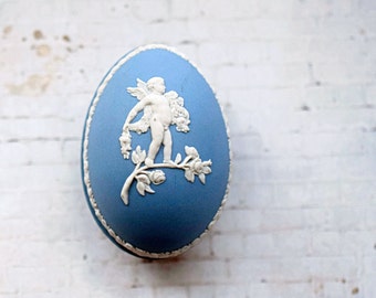 Wedgwood Blue Egg - Trinket Dish - Jasper Ware - Vintage Egg Covered Dish - Made in England,  Best Friend Gift