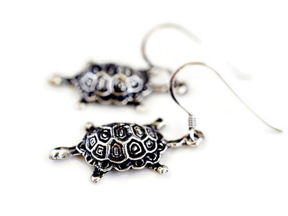Vintage Sterling Silver Turtle Dangle Earrings Ho… - image 8