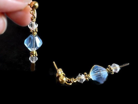 Ice Blue Crystal Earrings - Vintage Jewelry - 14K… - image 3
