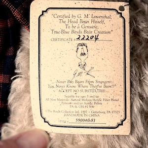 Oso de peluche vintage de mohair de Boyd's: Fitzgerald Bearington, peluche articulado (1997) imagen 7