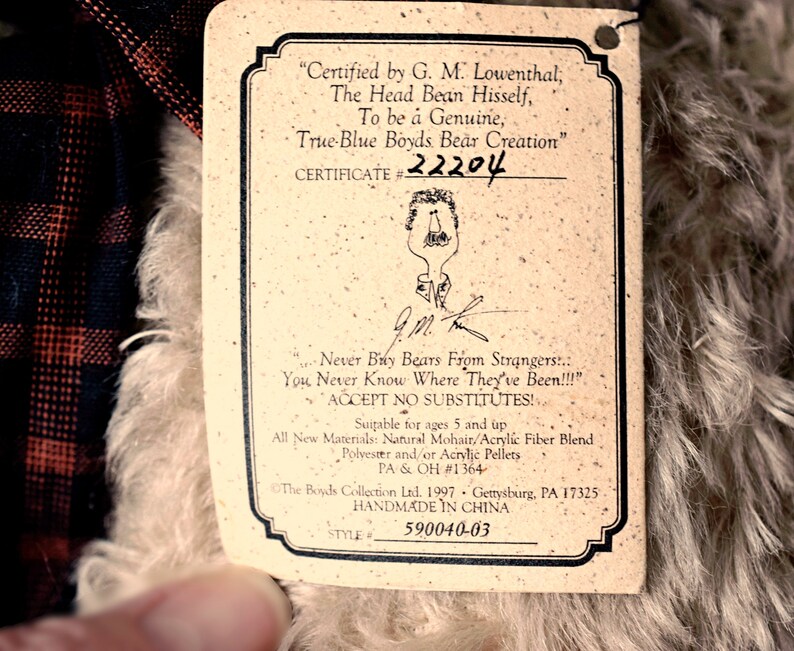 Oso de peluche vintage de mohair de Boyd's: Fitzgerald Bearington, peluche articulado (1997) imagen 7