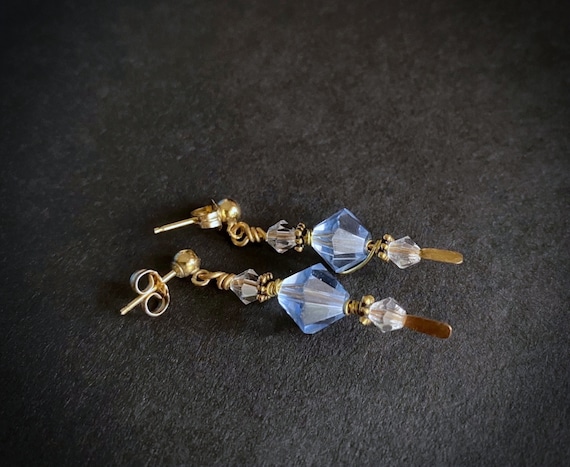 Ice Blue Crystal Earrings - Vintage Jewelry - 14K… - image 7