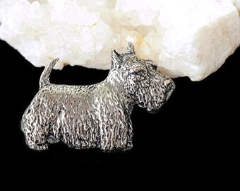 Scottish Terrier Brooch - Scotland’s Dog Pet Lover Gift - Vintage Pewter Dog Pin