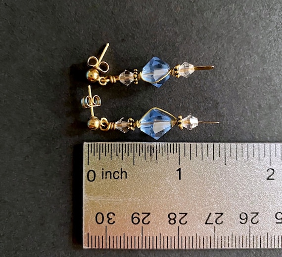 Ice Blue Crystal Earrings - Vintage Jewelry - 14K… - image 10