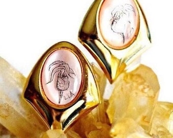 Pink Blush Stud Earrings, 10k Gold Filled Designer Signed LLA