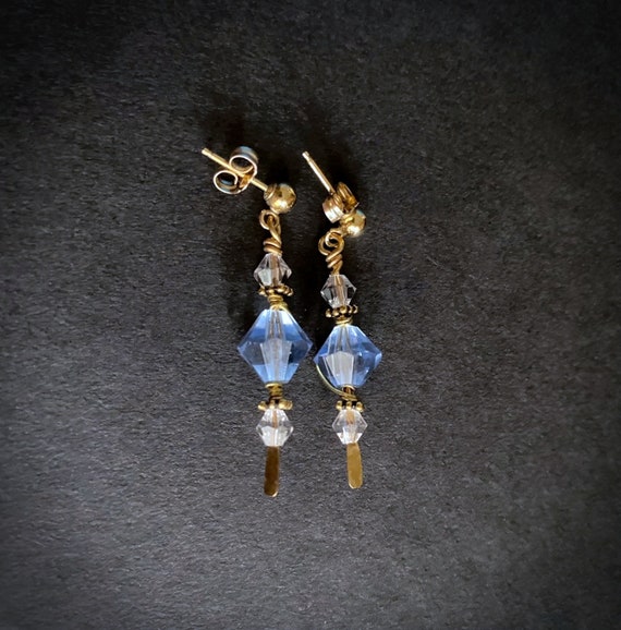 Ice Blue Crystal Earrings - Vintage Jewelry - 14K… - image 8