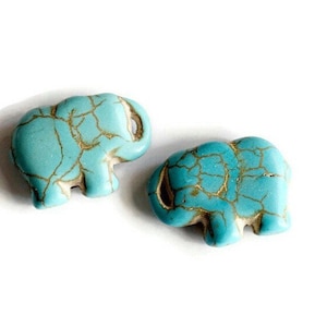 Turquoise Elephant Charms: Dyed Howlite Gemstone Beads (22x16x6mm)