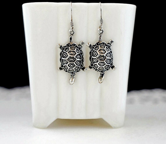 Vintage Sterling Silver Turtle Dangle Earrings Ho… - image 6