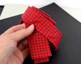 Red Tie, Freestyle Bow Tie, Red Silk Tie, Vintage 1980's Adult Bow, Super Skinny Tie, Retro Gifts under 20