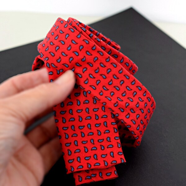 Red Tie, Freestyle Bow Tie, Red Silk Tie, Vintage 1980's Adult Bow, Super Skinny Tie, Retro Gifts under 20