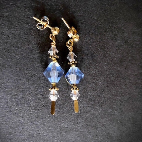 Ice Blue Crystal Earrings - Vintage Jewelry - 14K… - image 2