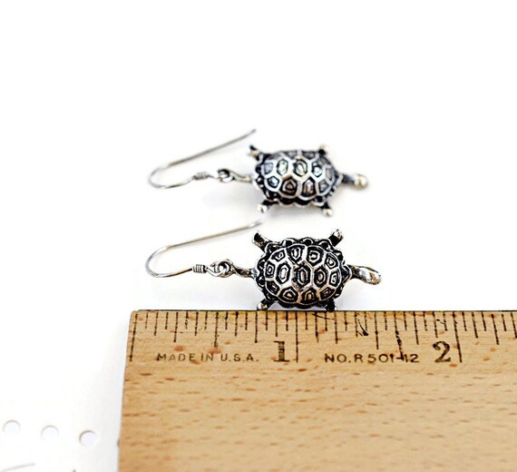 Vintage Sterling Silver Turtle Dangle Earrings Ho… - image 10
