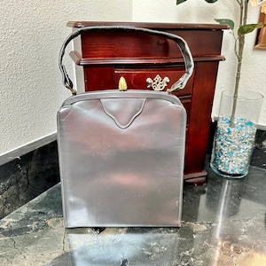 Bolso de mano vintage de cuero de los años 50 con asa superior: bolso gris de mediados de siglo, Berna de California imagen 5