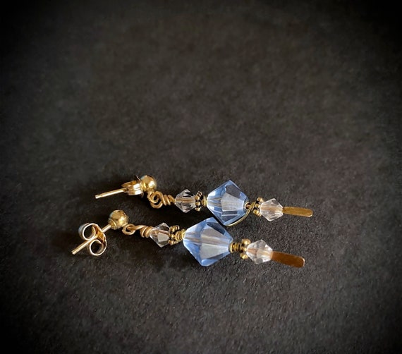 Ice Blue Crystal Earrings - Vintage Jewelry - 14K… - image 9