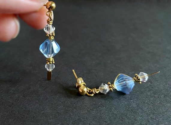 Ice Blue Crystal Earrings - Vintage Jewelry - 14K… - image 4