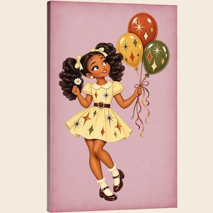 Wandbild „Atomic Girl mit Luftballons“ | Retro-Print im Mid-Century-Modern-Stil | Digitaler Download